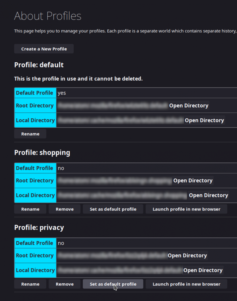 Firefox Profile Manager - Set default profile