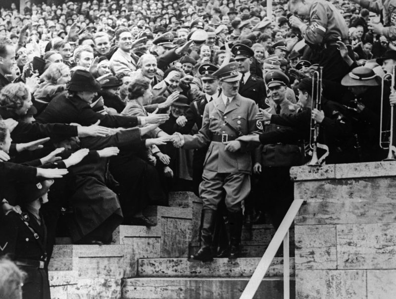 Hitler greets supporters at a May Day gathering