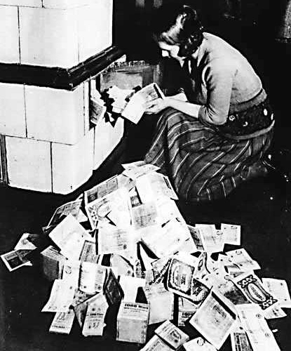 German woman burning money