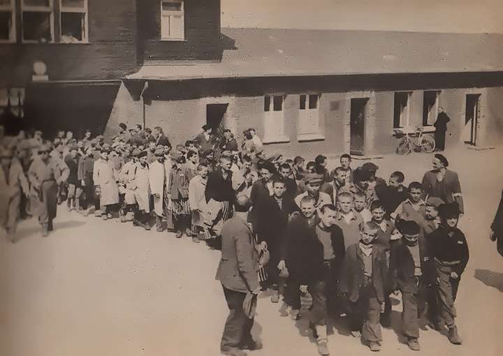 Children leaving Buchenwald concentration camp, 1945