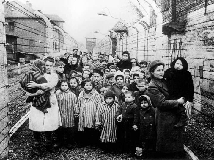 Healthy looking survivors of Auschwitz-Birkenau during the first hours of the liberation of the camp by soldiers of the Soviet army, January 27, 1945