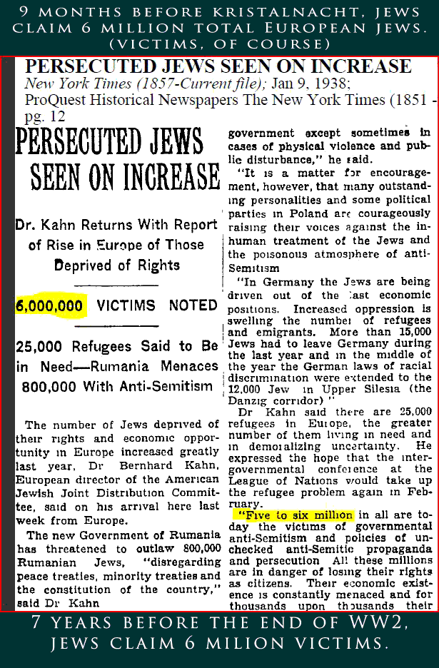 Persecuted Jews Seen on Increase, New York Times, 9-Jan.-1938
