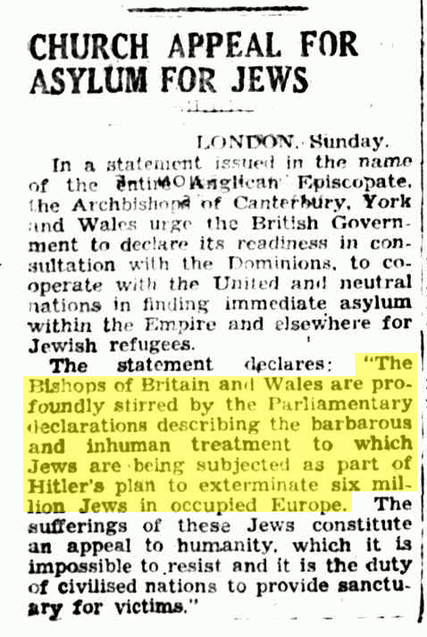6 Million Jews, The Canberra Times, 25 January 1943